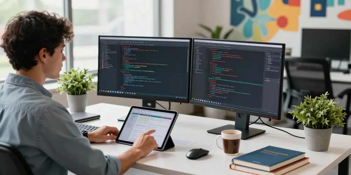 Developer coding at a modern desk in a bright office, emphasizing the WPS Official Website in a professional tech environment.